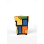 'Orange and Blue Squares' a Clarice Cliff Bizarre vase, shape no. 200, triangular tapering