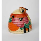 'Applique Palermo' a rare Clarice Cliff Applique Bizarre small Beehive preserve pot and cover,