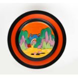 'Applique Avignon' a Clarice Cliff Bizarre plate, painted in colours inside black and red bands,