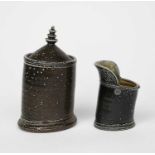 ‡ Walter Keeler (born 1942) Leaning pot and cover, salt glazed stoneware, and a salt glazed