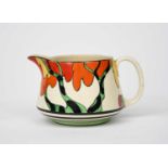 'Honolulu' a Clarice Cliff Fantasque Bizarre Crown jug, painted in colours above black and green