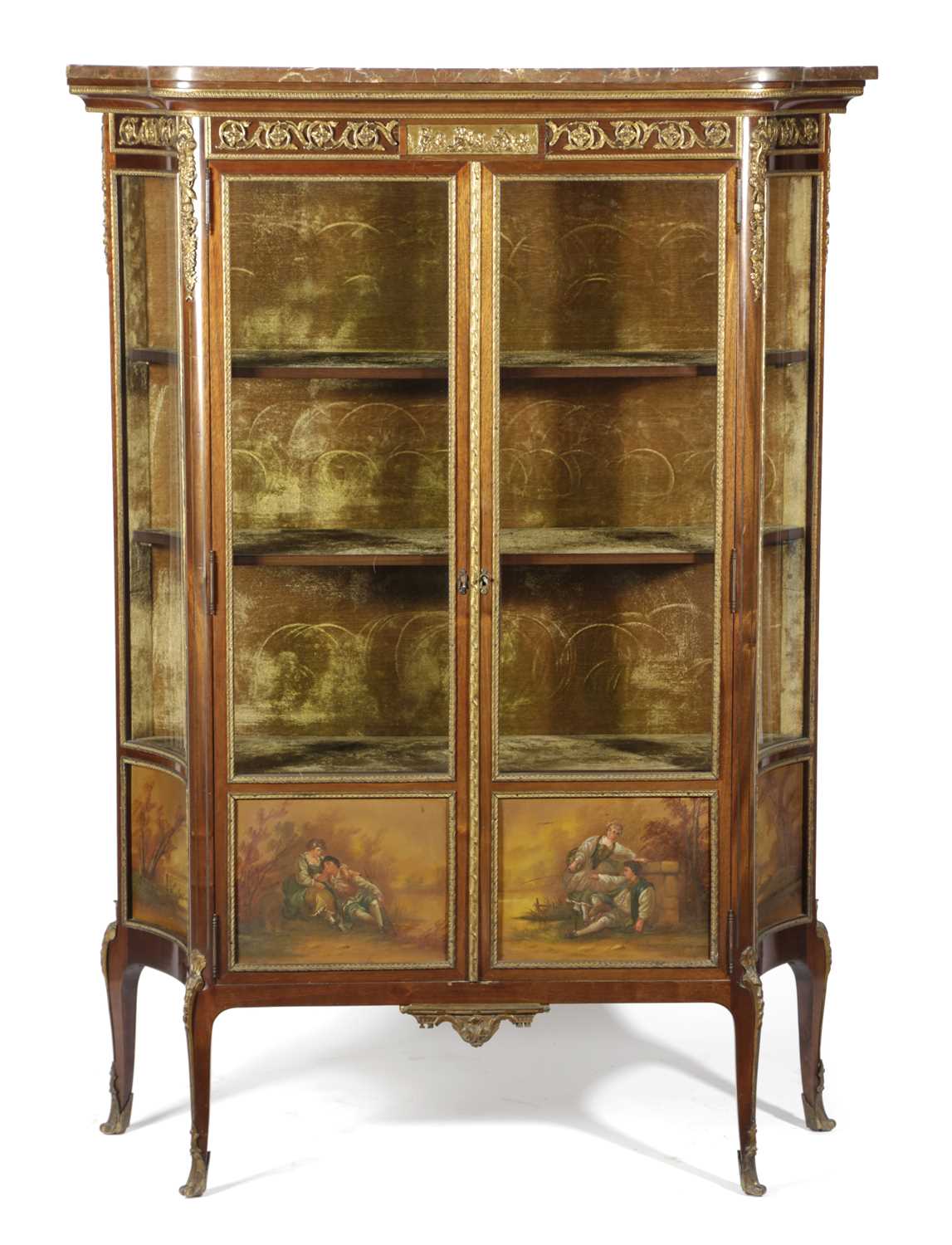 A FRENCH MAHOGANY AND VERNIS MARTIN VITRINE IN LOUIS XV STYLE, EARLY 20TH CENTURY with ormolu