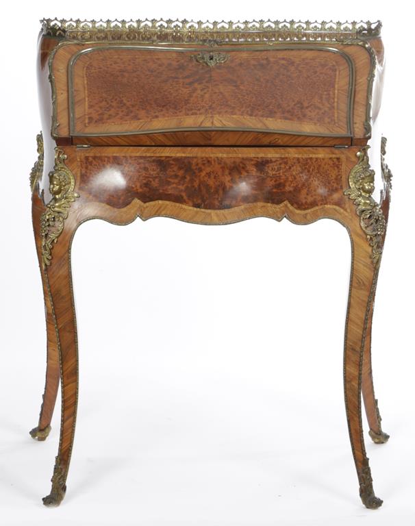 A FRENCH KINGWOOD AND THUYA BUREAU DE DAME IN LOUIS XV STYLE, LATE 19TH CENTURY of bombe shape - Image 4 of 5
