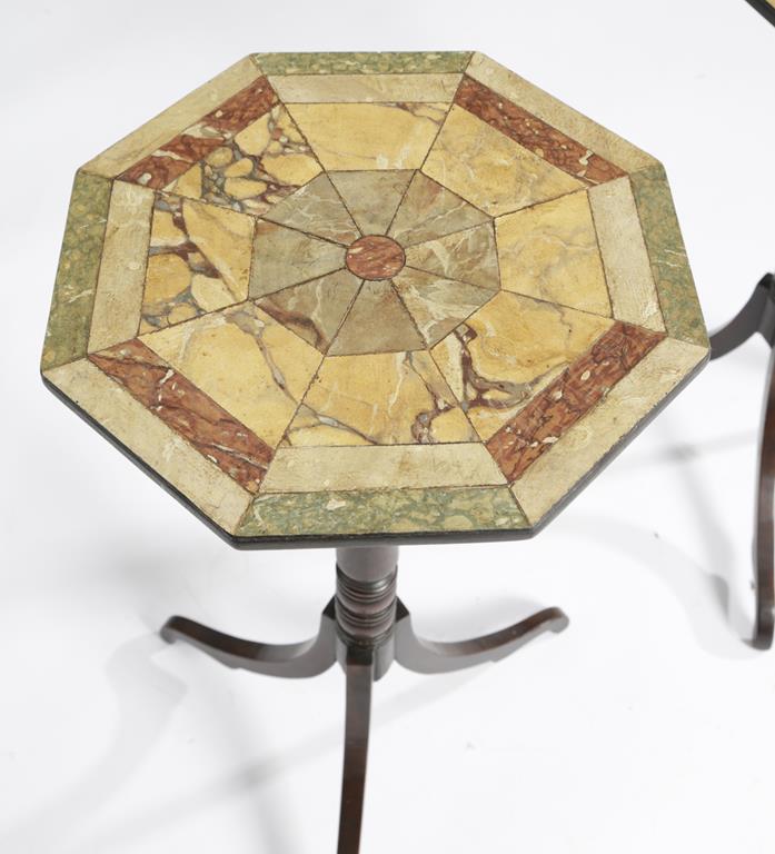 A PAIR OF FAUX MARBLE TOPPED OCCASIONAL TABLES IN REGENCY STYLE, EARLY 19TH CENTURY AND LATER each - Image 3 of 3