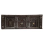 AN ELIZABETH I OAK OVERMANTEL LATE 16TH / EARLY 17TH CENTURY AND LATER with triple arched panels