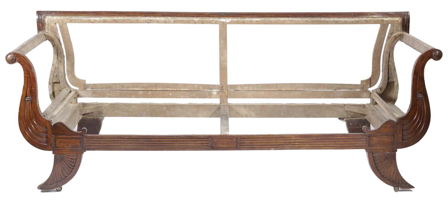 A REGENCY MAHOGANY SCROLL END SOFA FRAME IN THE MANNER OF THOMAS HOPE, EARLY 19TH CENTURY on Grecian