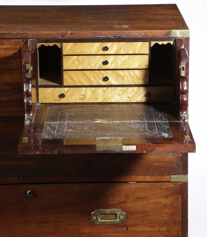 AN VICTORIAN IRISH MAHOGANY SECRETAIRE CAMPAIGN CHEST BY ROSS & CO., DUBLIN, C.1860-70 in two halves - Image 2 of 3