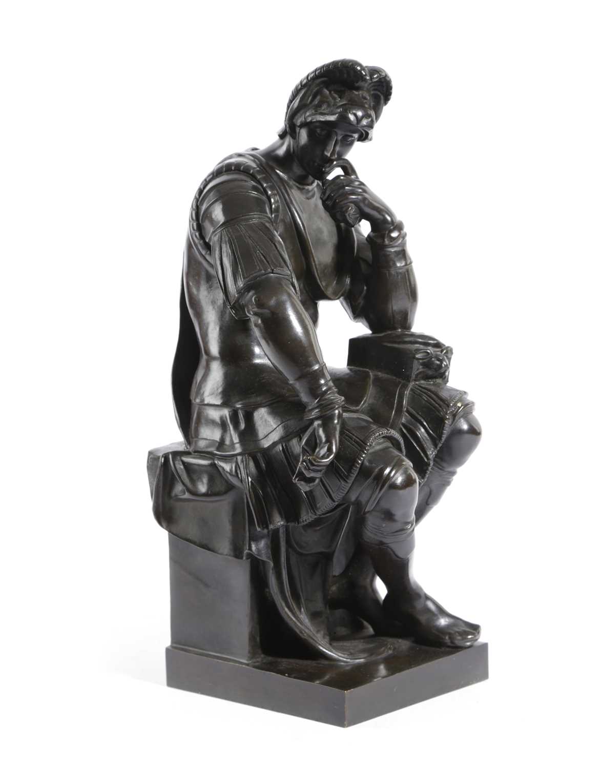 A FRENCH BRONZE GRAND TOUR FIGURE OF LORENZO DE MEDICI AFTER MICHELANGELO, LATE 19TH CENTURY