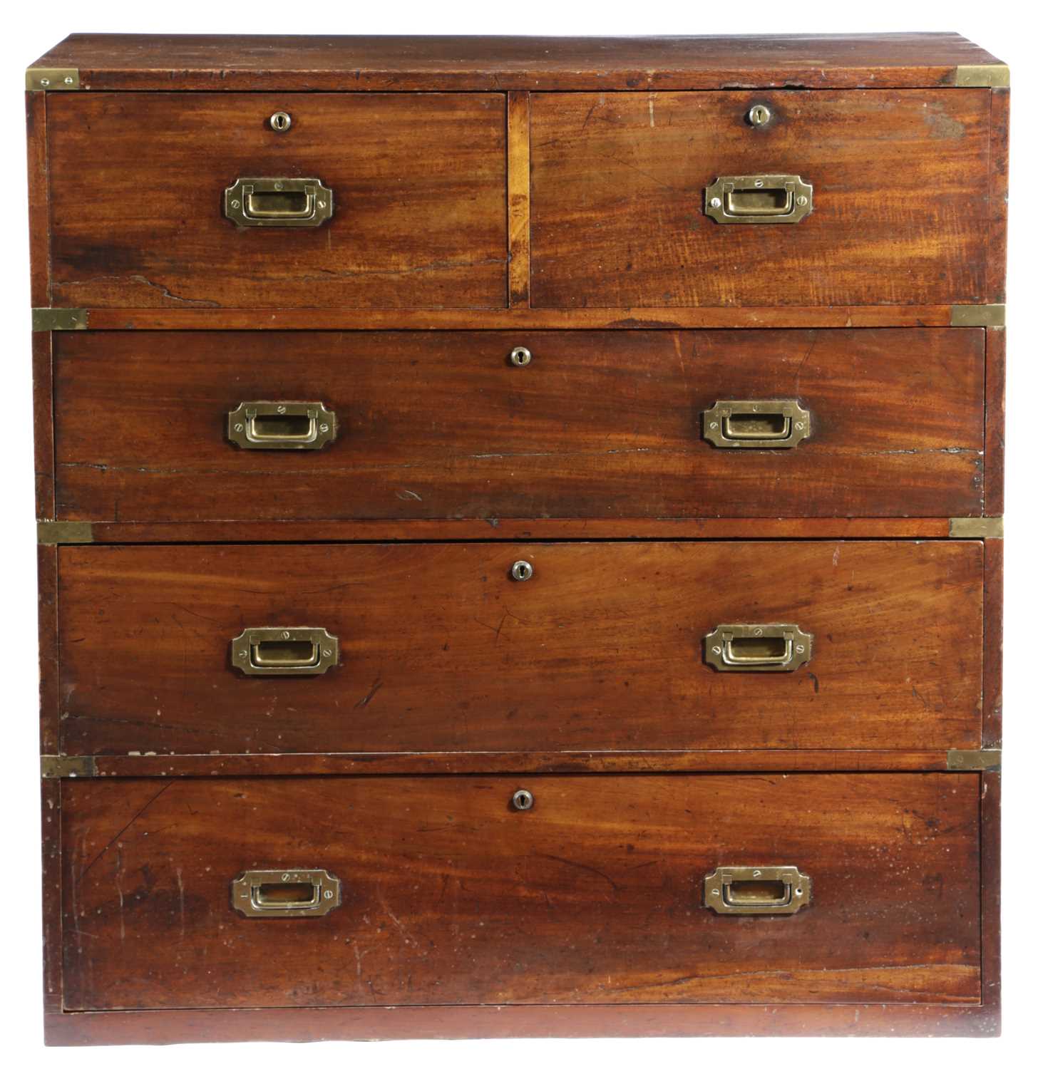 AN VICTORIAN IRISH MAHOGANY SECRETAIRE CAMPAIGN CHEST BY ROSS & CO., DUBLIN, C.1860-70 in two halves