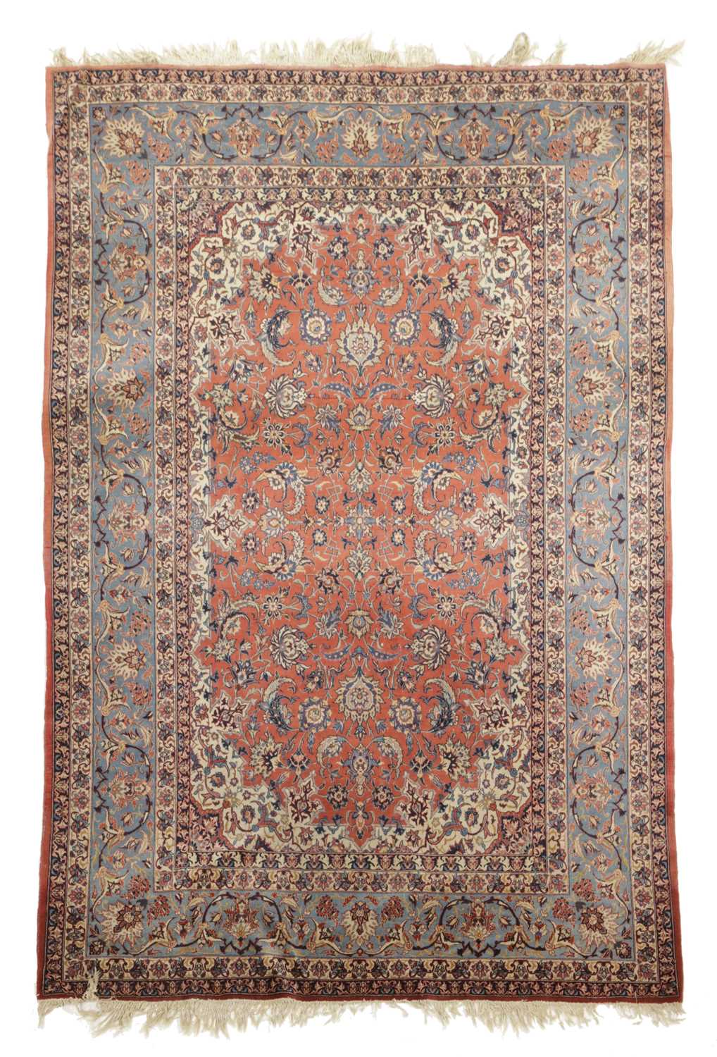 AN ISFAHAN RUG CENTRAL PERSIA, C.1960 the terracotta field of palmettes and scrolling vines enclosed - Image 3 of 26