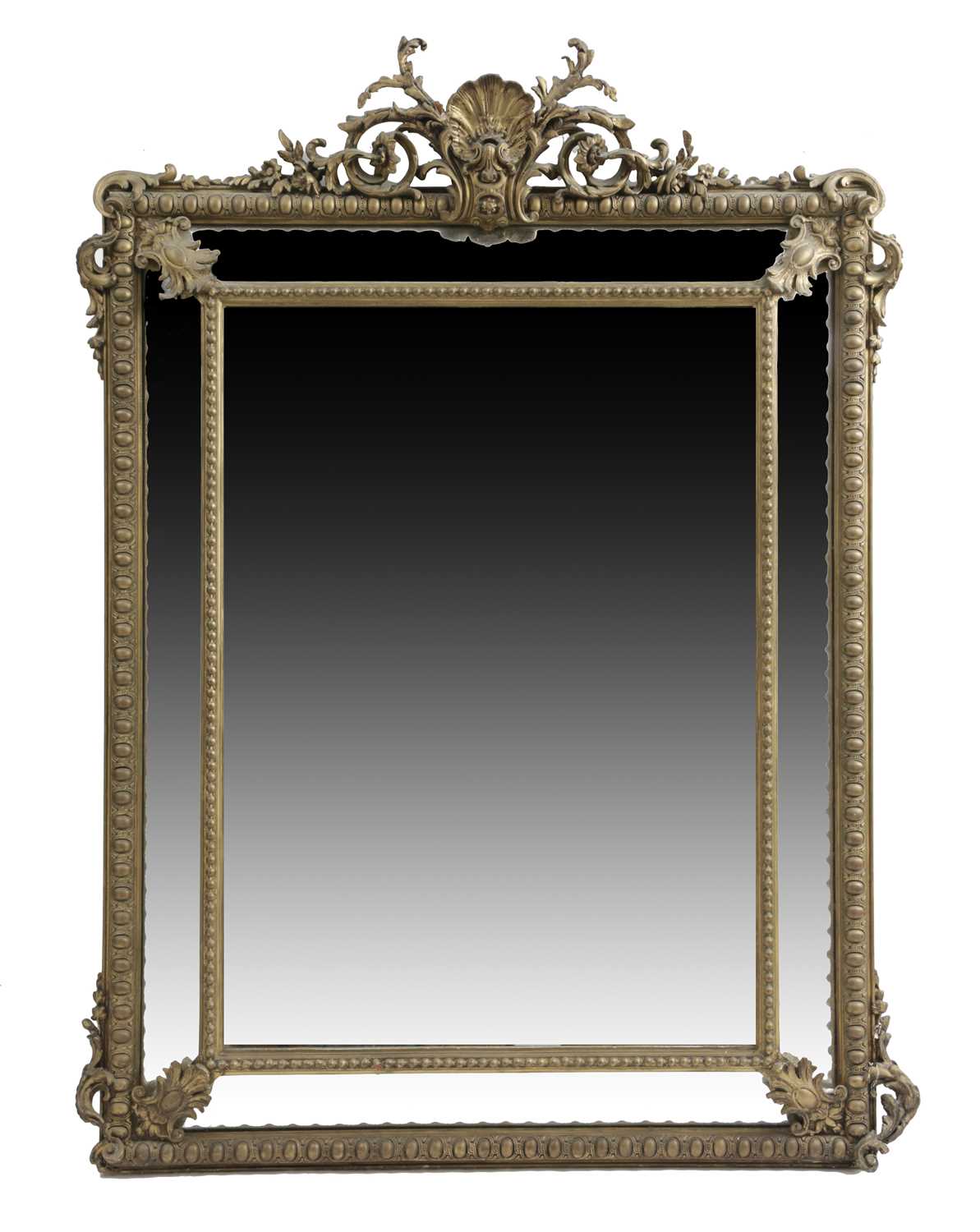 A FRENCH GILTWOOD AND COMPOSITION OVERMANTEL MIRROR IN LOUIS XV STYLE, 19TH CENTURY the