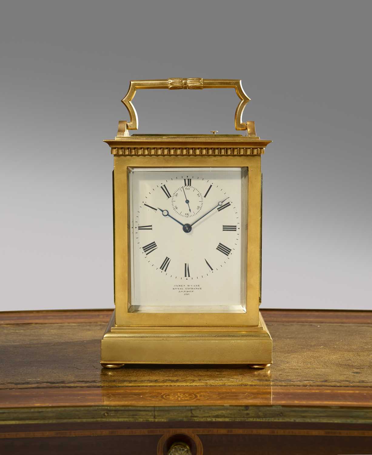 A LARGE ENGLISH GILT BRASS CARRIAGE CLOCK BY JAMES MCCABE, C. 1835-40 the eight day brass chain