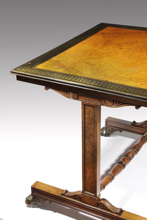 A FINE REGENCY BURR OAK AND BRASS MARQUETRY LIBRARY TABLE ATTRIBUTED TO GEORGE BULLOCK, C.1815 the - Image 2 of 4