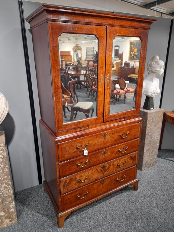 A GEORGE II BURR WALNUT AND WALNUT SECRETAIRE CABINET ON CHESTC.1730with cross and feather - Image 35 of 64