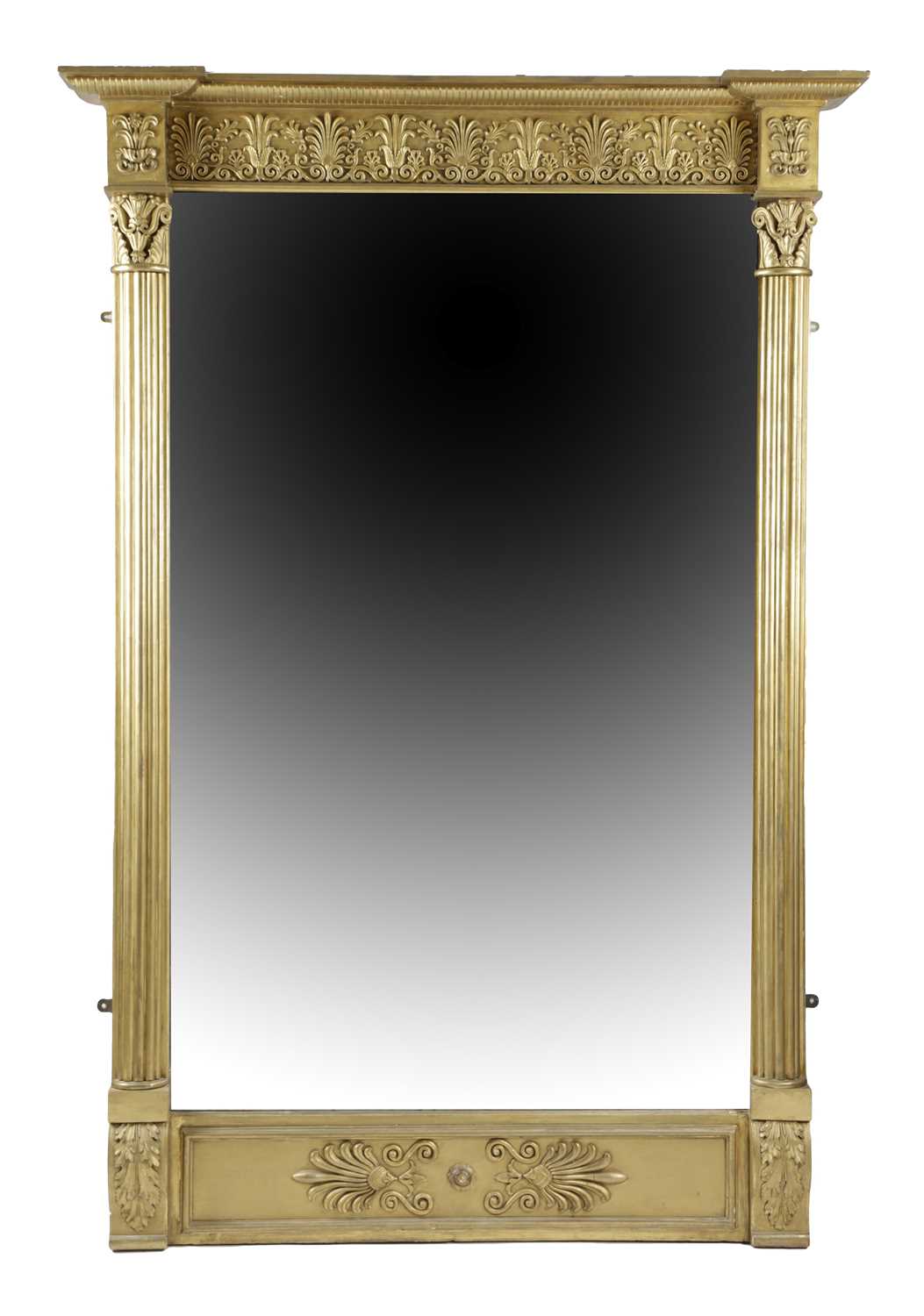 A GILTWOOD AND GESSO PIER MIRROR MID-19TH CENTURY the rectangular plate flanked by fluted columns,