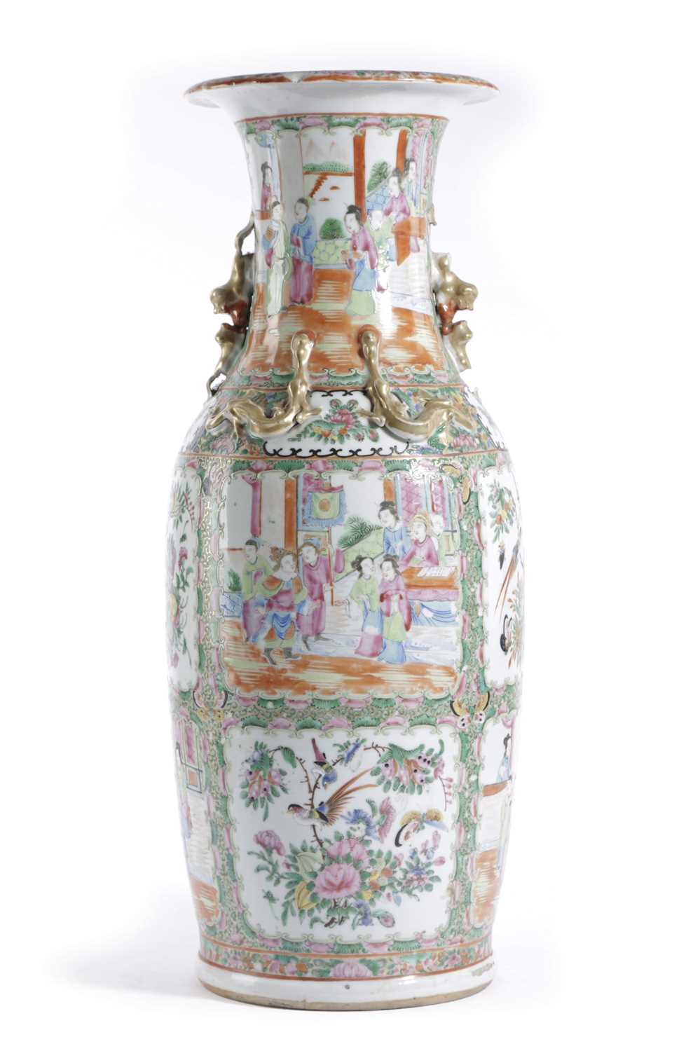 A CHINESE CANTON PORCELAIN FAMILLE ROSE 'FIGURAL' VASE 19TH CENTURY painted with dignitaries, ladies