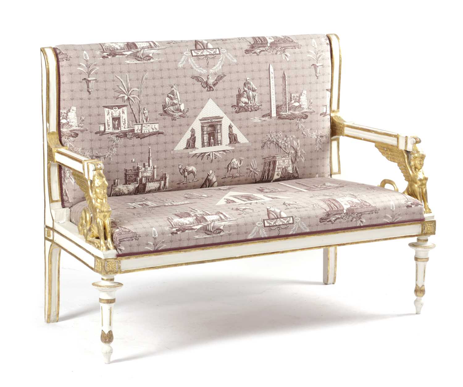 AN ITALIAN PAINTED AND PARCEL GILT SALON SUITE IN EGYPTIAN REVIVAL STYLE, LATE 19TH / EARLY 20TH - Image 4 of 4
