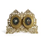 A VICTORIAN PIETRA DURA AND GILT METAL PHOTOGRAPH FRAME C.1870 with a pair of oval frames, the