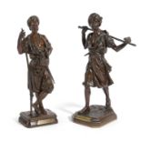 A FRENCH BRONZE FIGURE OF 'ARAB EN MARCHE' AFTER EMILE PINEDO (1840-1916) brown patinated, on a