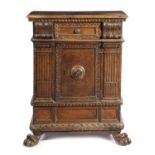 AN ITALIAN WALNUT SIDE CABINET TUSCAN, 17TH CENTURY with a pair of architectural pilasters