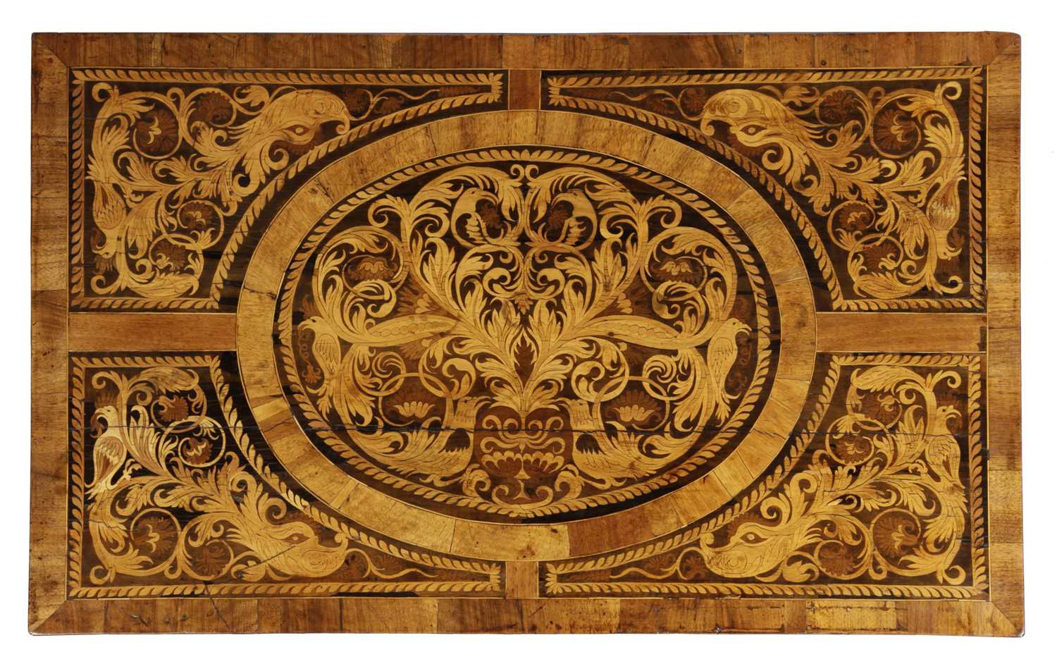 A WILLIAM AND MARY WALNUT MARQUETRY CHEST LATE 17TH CENTURY inlaid with panels of scrolling leaves - Image 2 of 6