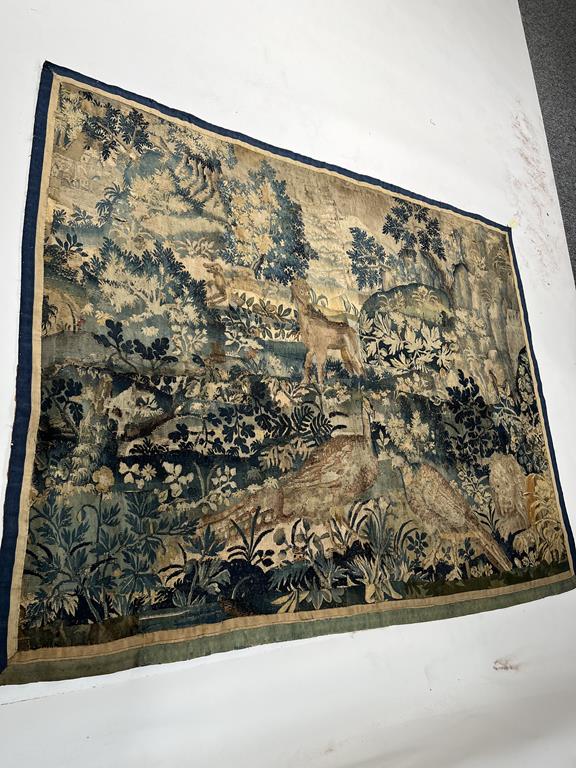 A FLEMISH VERDURE TAPESTRY 17TH CENTURY woven in silk and wool, depicting pheasants and wild - Image 5 of 12