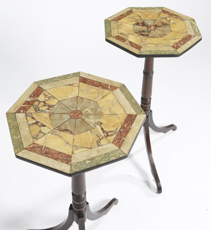 A PAIR OF FAUX MARBLE TOPPED OCCASIONAL TABLES IN REGENCY STYLE, EARLY 19TH CENTURY AND LATER each - Image 2 of 3