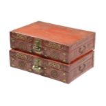 A PAIR OF CHINESE RED VELLUM CASES LATE 19TH / EARLY 20TH CENTURY each gilt decorated with