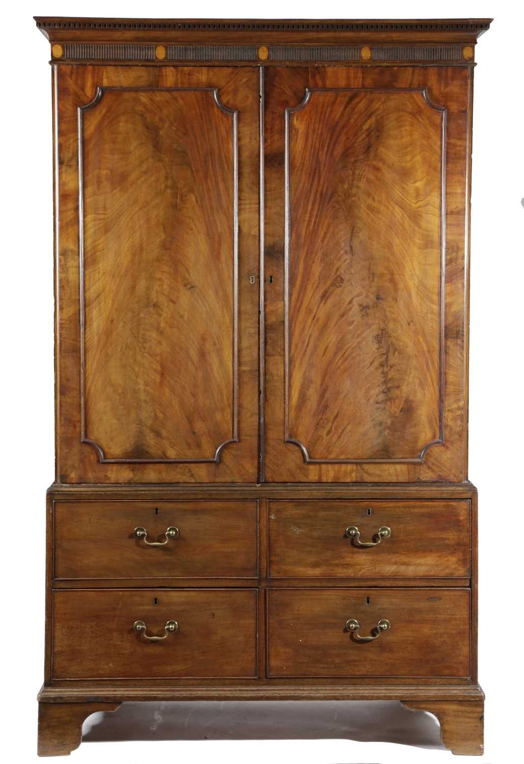 A GEORGE III MAHOGANY LINEN PRESS C.1770-1780 WITH LATER ADAPTATIONS with a pair of panelled doors