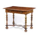 A WALNUT SIDE TABLE LATE 17TH CENTURY ELEMENTS AND LATER the quarter veneered and crossbanded top