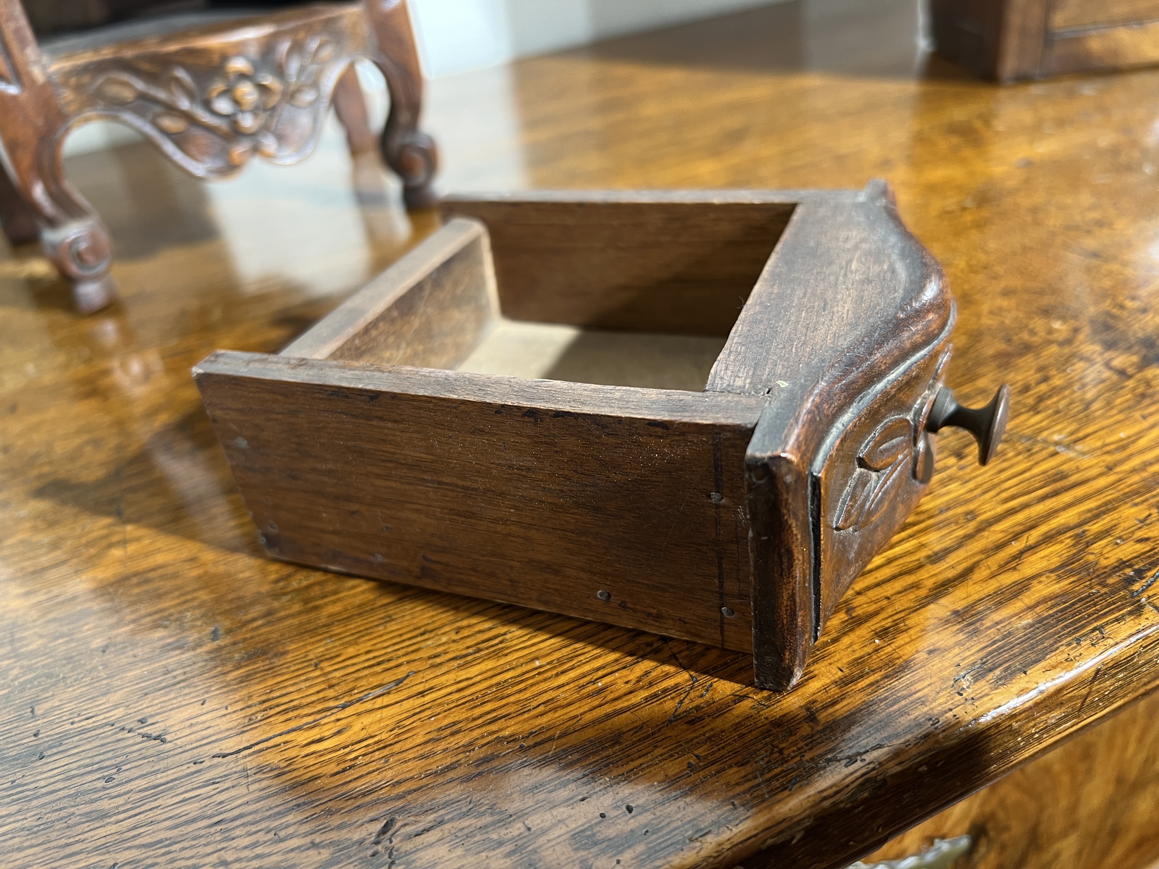 A FRENCH PROVINCIAL WALNUT CANDLE BOX LATE 18TH / EARLY 19TH CENTURYwith a sliding cover and - Image 9 of 18