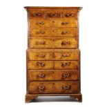 A GEORGE I BURR WALNUT SECRETAIRE CHEST ON CHEST C.1720 AND LATERwith canted and fluted corners, the