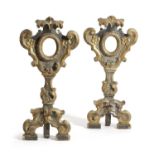 A PAIR OF ITALIAN GILTWOOD AND EBONISED BAROQUE RELIQUARIES 18TH CENTURY each with scrolling and