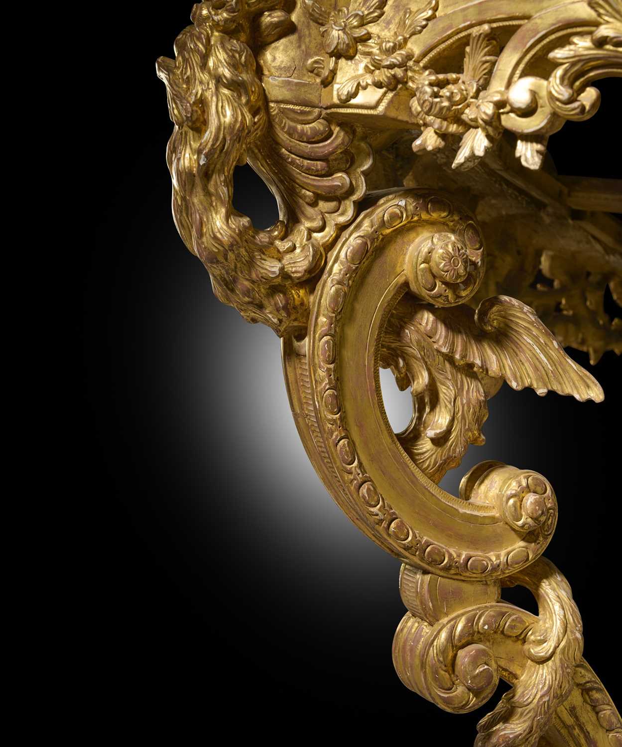 A FRENCH LOUIS XV GILTWOOD CONSOLE TABLE AFTER A DESIGN BY NICHOLAS PINEAU, C.1740 AND LATER the - Image 2 of 4