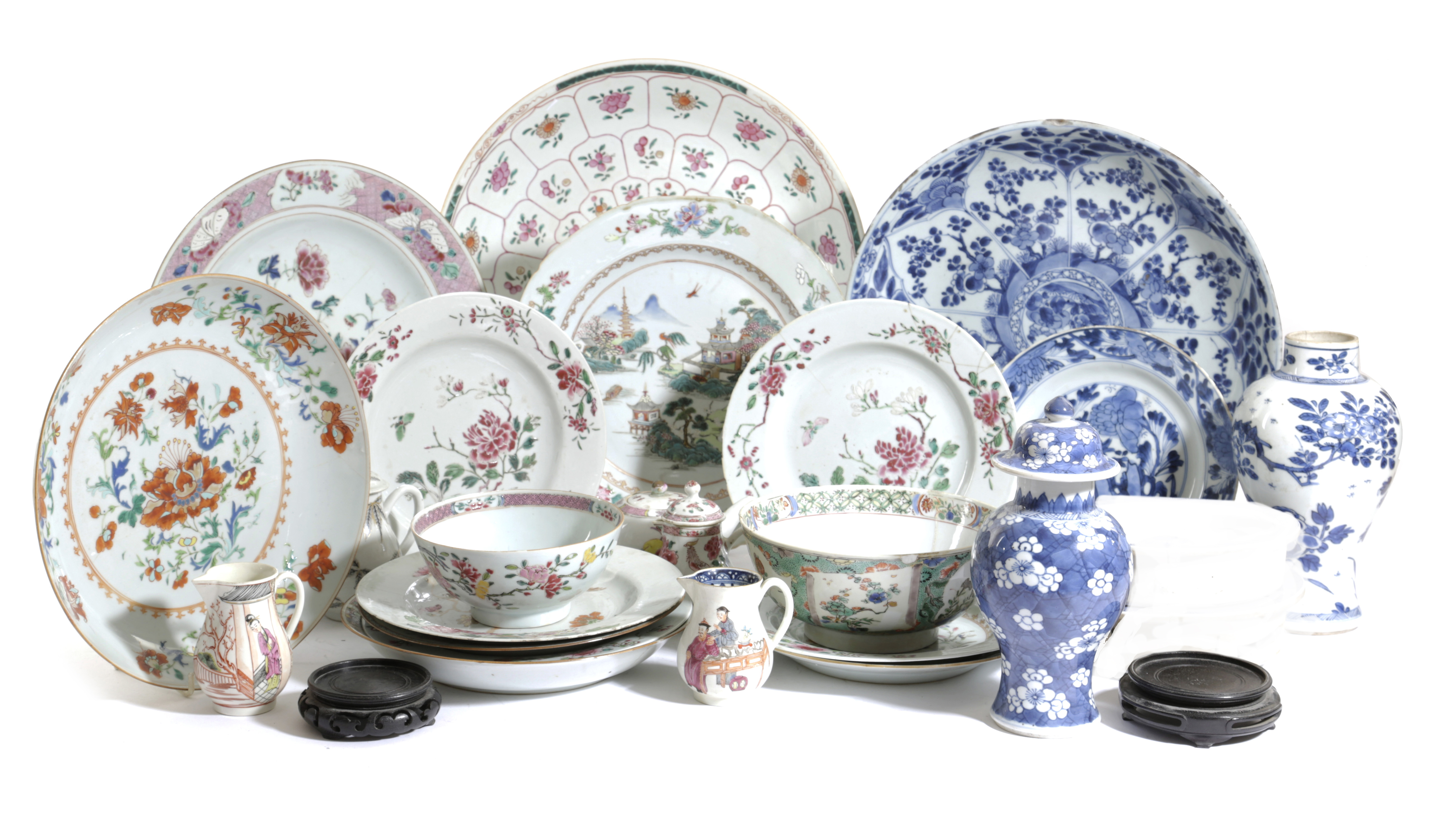 A COLLECTION OF CHINESE EXPORT PORCELAIN 19TH CENTURY including: famille rose chargers, plates, a