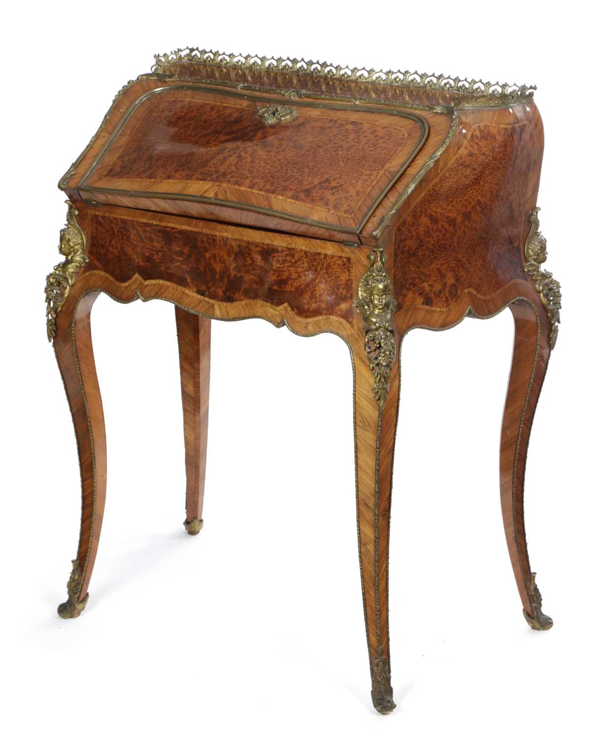 A FRENCH KINGWOOD AND THUYA BUREAU DE DAME IN LOUIS XV STYLE, LATE 19TH CENTURY of bombe shape