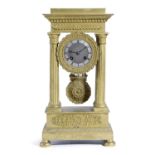 A FRENCH GILT METAL PORTICO CLOCK MID-19TH CENTURY the brass eight day movement with an outside