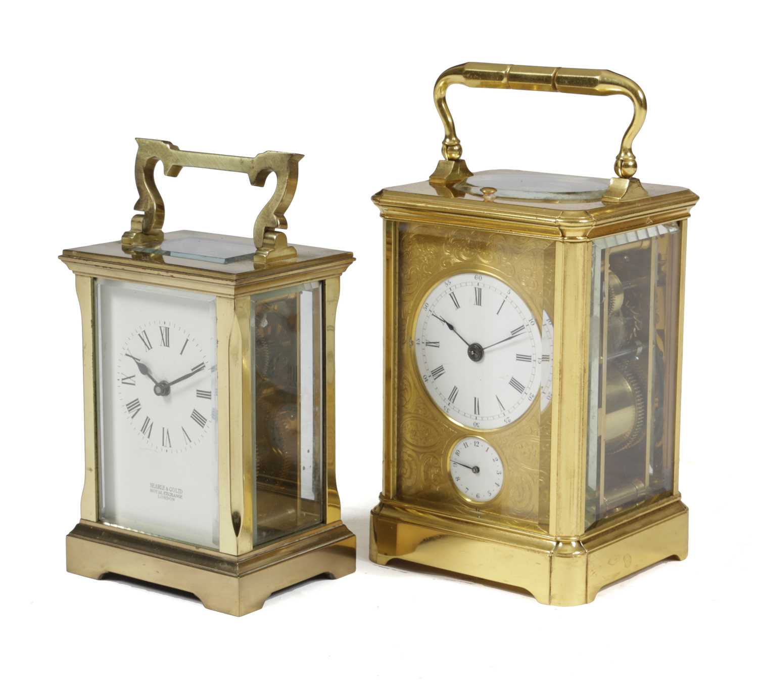 A FRENCH GILT BRASS CARRIAGE CLOCK LATE 19TH CENTURY the brass eight day movement with a platform