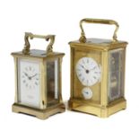 A FRENCH GILT BRASS CARRIAGE CLOCK LATE 19TH CENTURY the brass eight day movement with a platform