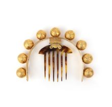 λ A gilt metal and tortoiseshell hair ornament, mid 19th century, designed as a headband set with