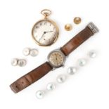 A collection of gentleman's accessories, including an 18ct gold pocket watch by Asprey & Co., case