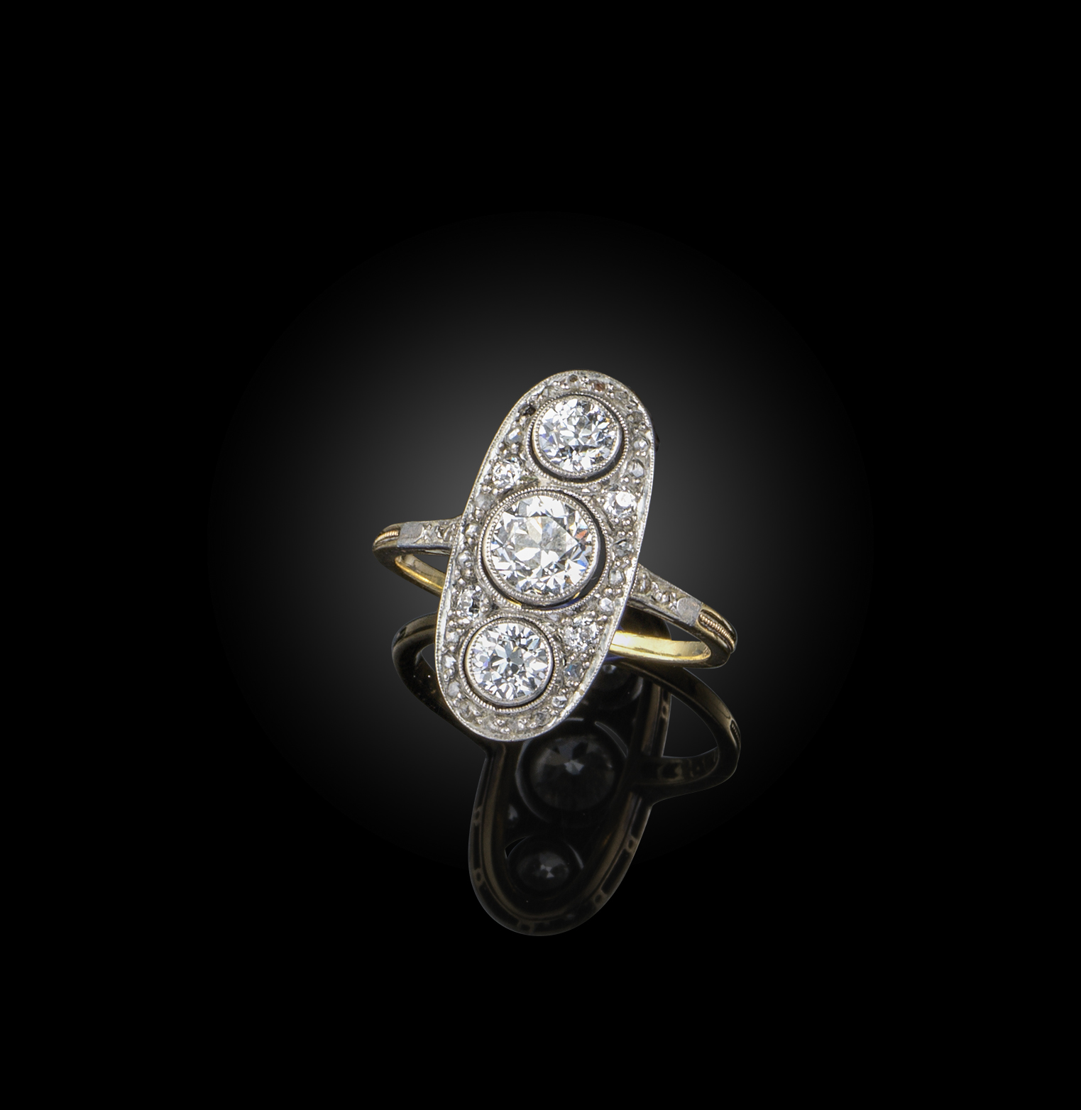 An Edwardian diamond ring, early 20th century, set with a line of circular-cut diamonds in