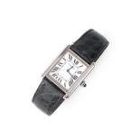 Cartier, a lady's steel Tank wristwatch, signed dial with Roman numerals, quartz movement, on a