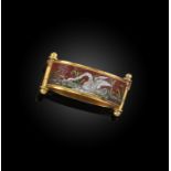 A micromosaic gold slide, C1900, depicting a swan as a symbol for Zeus or Aphrodite, with the word