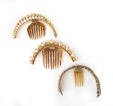 λ Three gilt metal and tortoiseshell hair ornaments, mid 19th century, comprising: one hair ornament