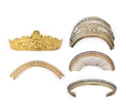 A collection of five hair ornaments, 19th century, comprising: three set with colourless pastes, one