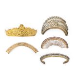 A collection of five hair ornaments, 19th century, comprising: three set with colourless pastes, one