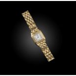 Cartier, a lady's gold wristwatch, 'Mini Panthère' ref. 1130, the square dial in cream enamel with