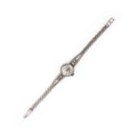 Bucherer, a lady's white gold and diamond wristwatch, the circular brushed metal dial with baton