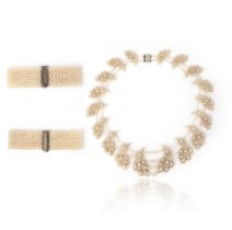 A pair of seed pearl bracelets, early 20th century, and a Regency seed pearl necklace, circa 1820,